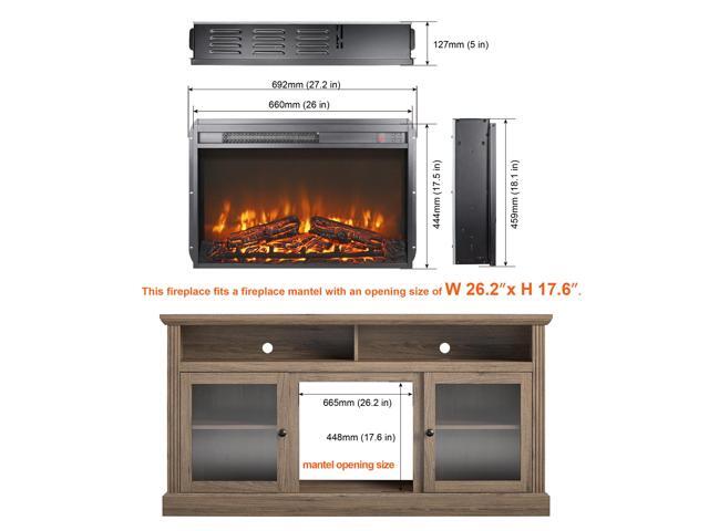 26 inch electric fireplace insert, ultra thin heater with log set & realistic flame, remote control with timer, overheating protection