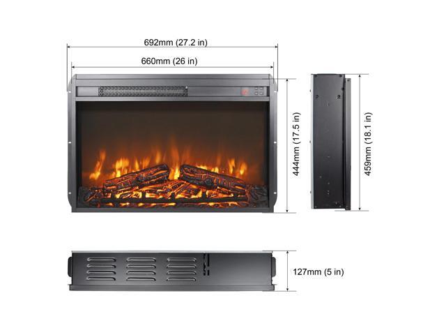 26 inch electric fireplace insert, ultra thin heater with log set & realistic flame, remote control with timer, overheating protection
