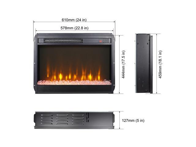 23 inch electric fireplace insert, ultra thin heater with crystal & realistic flame, remote control with timer, overheating protection,with sidelight