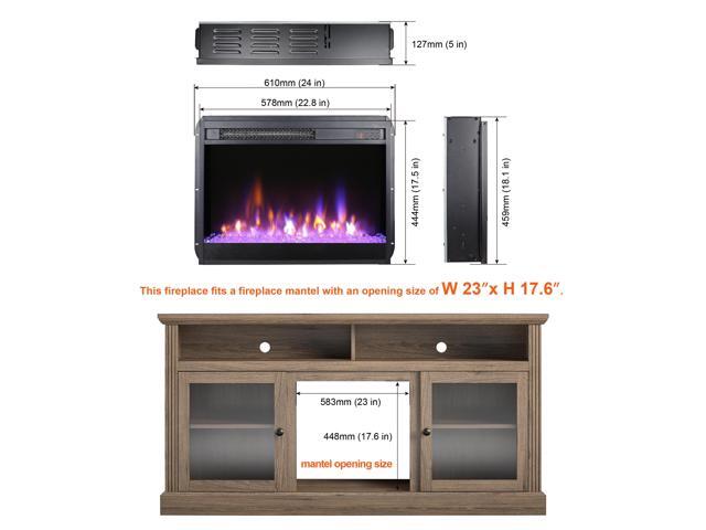23 inch electric fireplace insert, ultra thin heater with crystal & realistic flame, remote control with timer, overheating protection,with sidelight