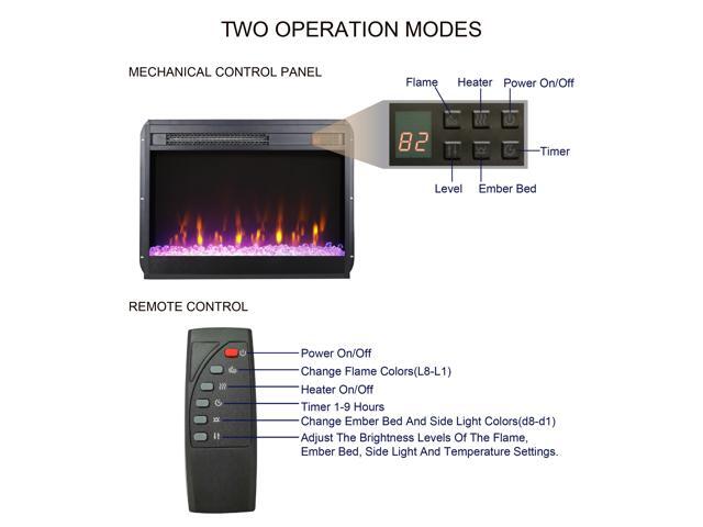 23 inch electric fireplace insert, ultra thin heater with crystal & realistic flame, remote control with timer, overheating protection,with sidelight