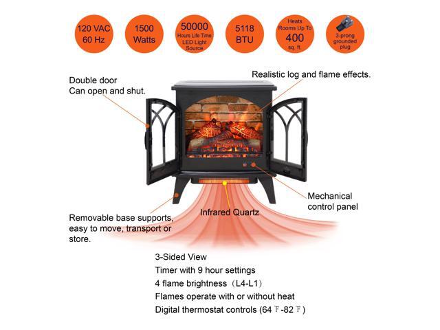 24 inch 3D Flame Electric Infrared Quartz Fireplace Stove with remote control