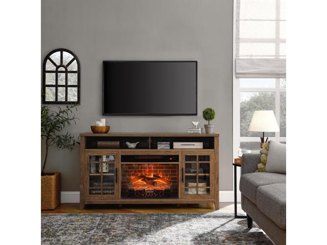 55 inch TV Media Stand with Electric Fireplace KD Inserts Heater,Reclaimed Barnwood Color