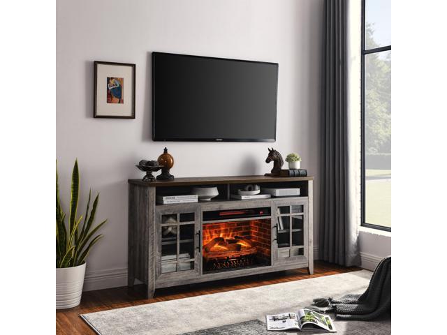 55 inch TV Media Stand with Electric Fireplace KD Inserts Heater,Gray Wash Color