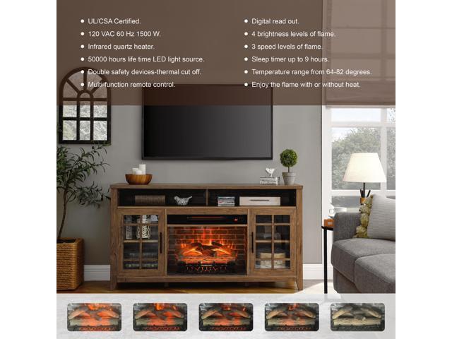 55 inch TV Media Stand with Electric Fireplace KD Inserts Heater,Reclaimed Barnwood Color