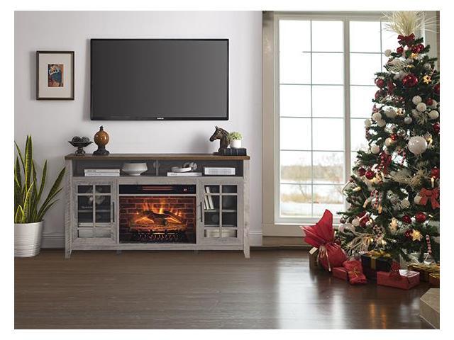 55 inch TV Media Stand with Electric Fireplace KD Inserts Heater,Gray Wash Color