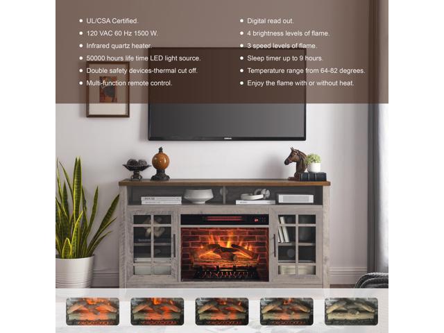 55 inch TV Media Stand with Electric Fireplace KD Inserts Heater,Gray Wash Color