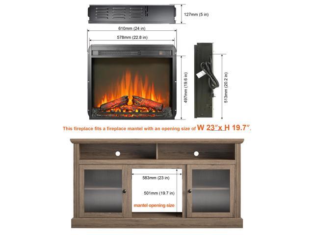 23 inch electric fireplace insert, ultra thin heater with log set & realistic flame, remote control with timer, overheating protection