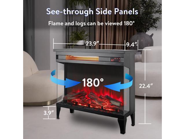 24 inch three sided glass electric fireplace with feet