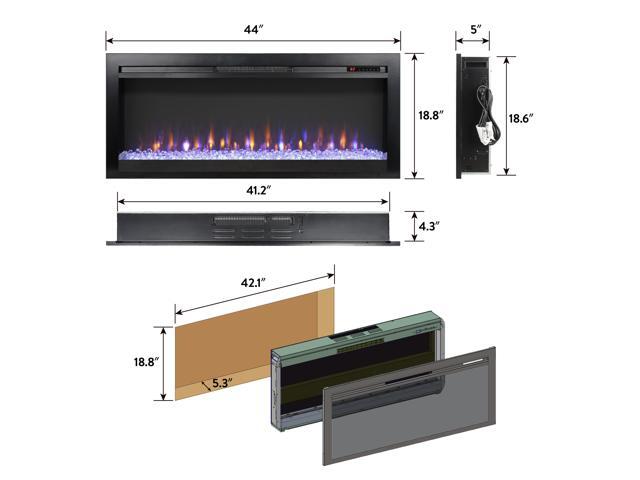 44 inch in wall recessed electric fireplace with remote and multi color flame & emberbed, LED light heater