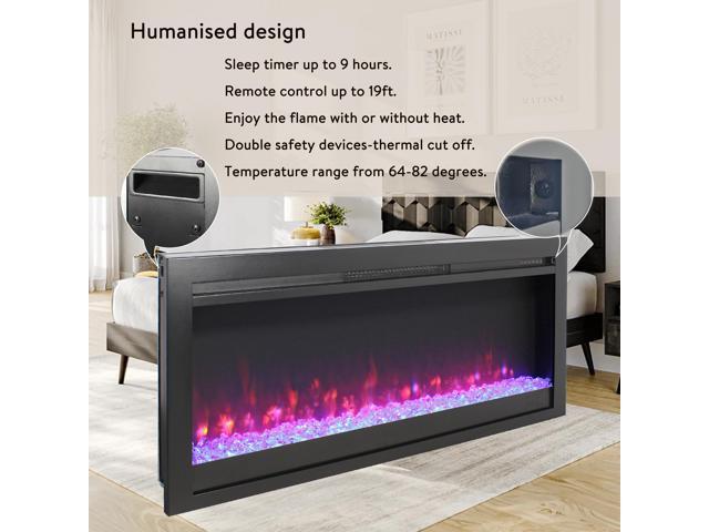 44 inch in wall recessed electric fireplace with remote and multi color flame & emberbed, LED light heater