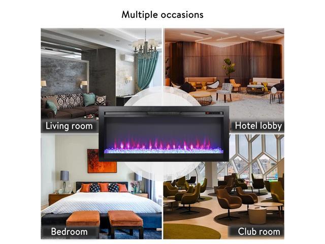 44 inch in wall recessed electric fireplace with remote and multi color flame & emberbed, LED light heater