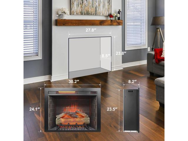 28 inch Infrared Electric Fireplace Insert, Touch Panel Home Decor Heater, Smokeless Firebox With fixed Trim Kit. With Crackling Sound