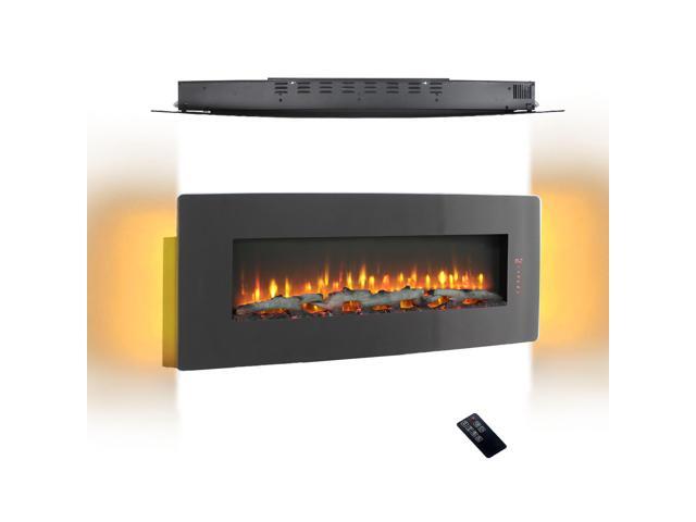 48 inch Curved Front Wall Mounted Electric Fireplace with remote and multi color flame & emberbed