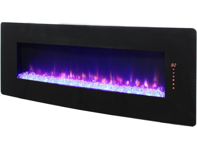 48 inch Curved Front Wall Mounted Electric Fireplace with remote and multi color flame & emberbed