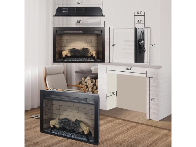 28 inch Electric Fireplace Insert, multicolored flames
