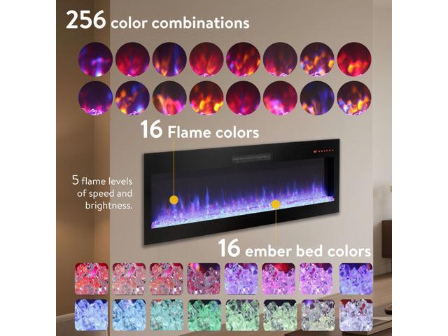 Smart 60' WiFi-Enabled Electric Fireplace Heater, Recessed in-Wall and Wall-Mounted