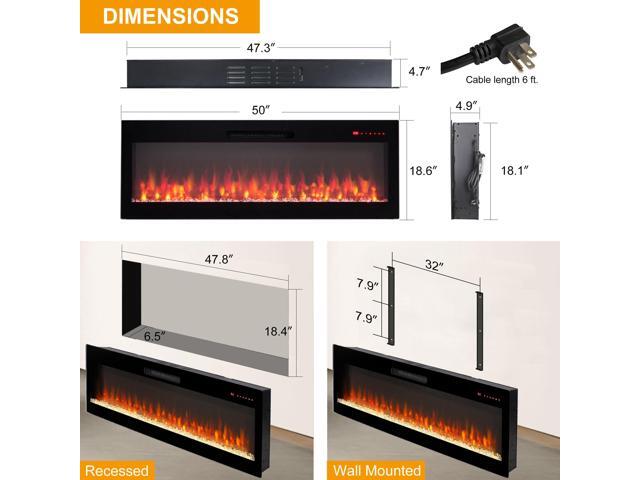 Smart 50' WiFi-Enabled Electric Fireplace Heater, Recessed in-Wall and Wall-Mounted