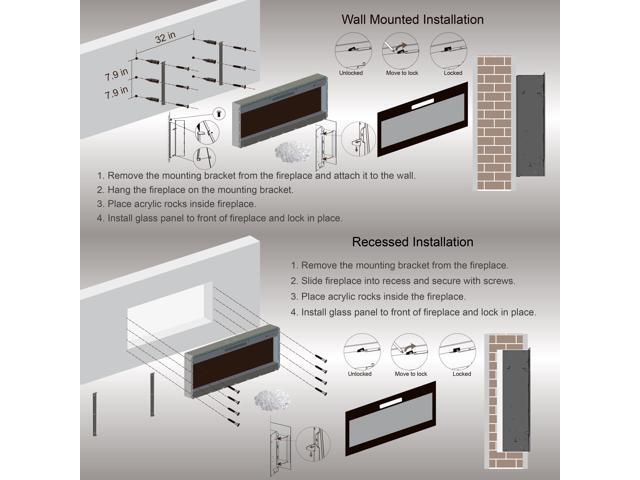 Smart 50' WiFi-Enabled Electric Fireplace Heater, Recessed in-Wall and Wall-Mounted