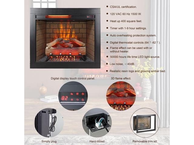 28 inch Infrared Electric Fireplace with Removable Trim kit Insert, Touch Panel Home Decor Heater, Smokeless Firebox With Fire Crackling Sound