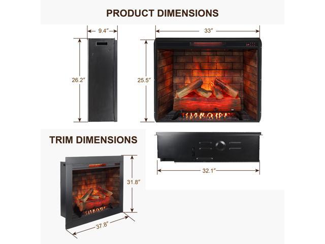 33 inch Infrared Electric Fireplace with Removable Trim kit Insert, Touch Panel Home Decor Heater, Smokeless Firebox With Fire Crackling Sound