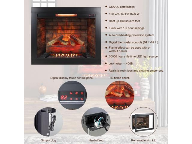 33 inch Infrared Electric Fireplace with Removable Trim kit Insert, Touch Panel Home Decor Heater, Smokeless Firebox With Fire Crackling Sound