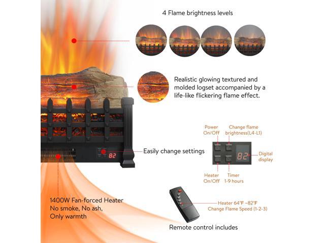 20 inch Electric Fireplace 3D Log set insert, Free Standing Fireplace Heater for Indoor