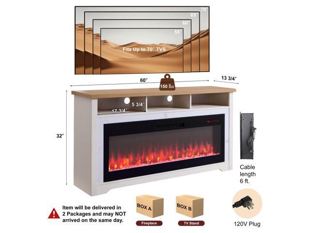 60 inch Fireplace TV Stand for TVs up to 70',with 50'smart Electric Fireplace,white