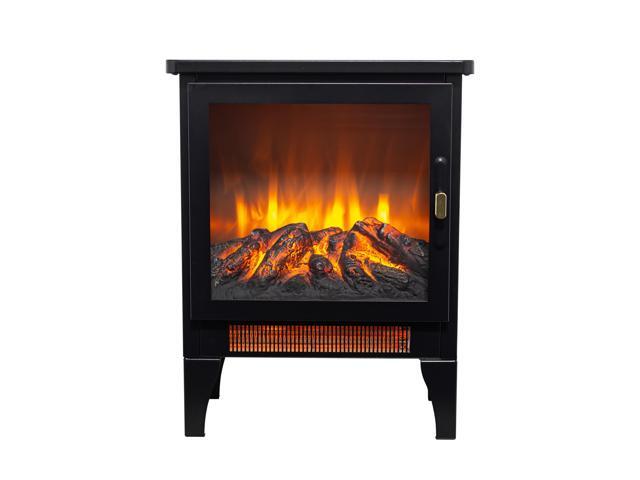 17 inch Freestanding Electric Fireplace Stove heater with 3D Flame effect,Black