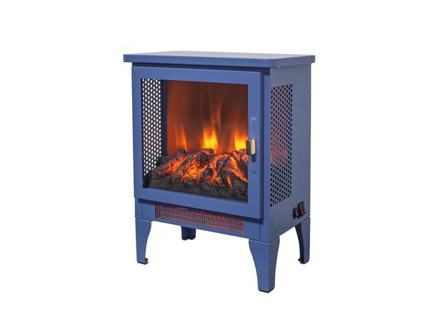 17 inch Freestanding Electric Fireplace Stove heater with 3D Flame effect,Classic Blue
