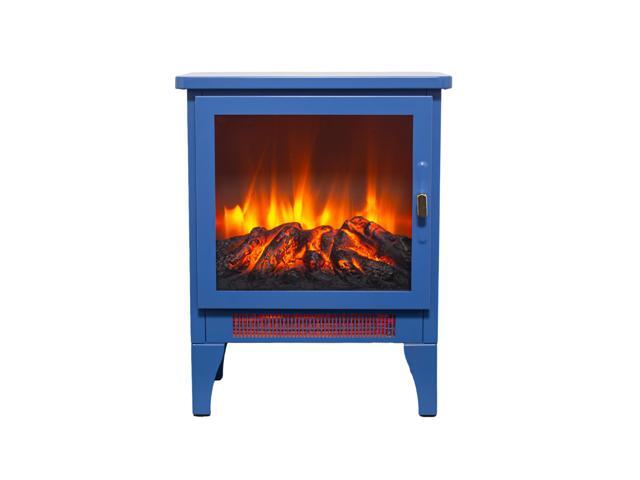 17 inch Freestanding Electric Fireplace Stove heater with 3D Flame effect,Classic Blue