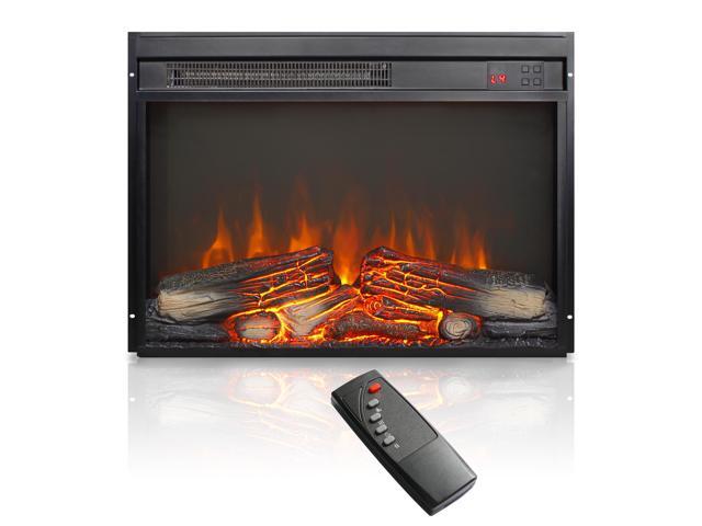 23 inch electric fireplace insert, ultra thin heater with log set & realistic flame, remote control with timer, overheating protection