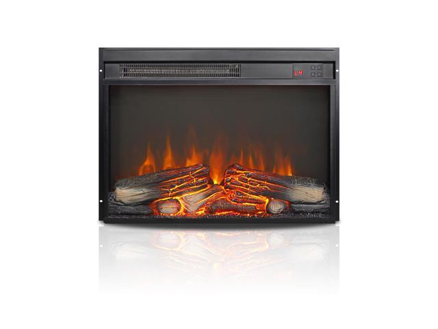 23 inch electric fireplace insert, ultra thin heater with log set & realistic flame, remote control with timer, overheating protection