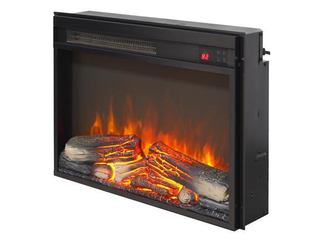 23 inch electric fireplace insert, ultra thin heater with log set & realistic flame, remote control with timer, overheating protection
