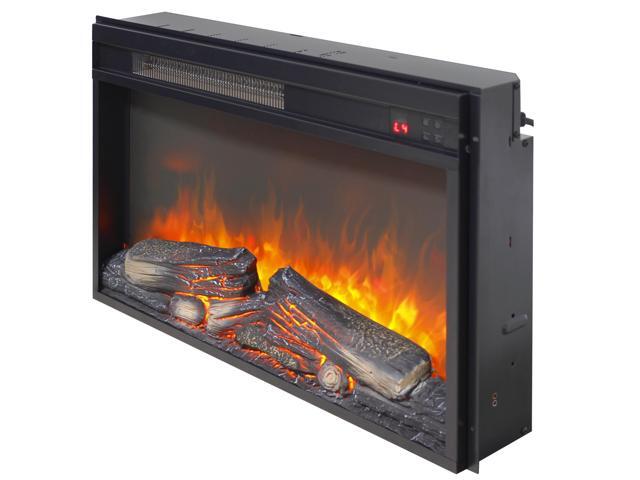 26 inch electric fireplace insert, ultra thin heater with log set & realistic flame, remote control with timer, overheating protection
