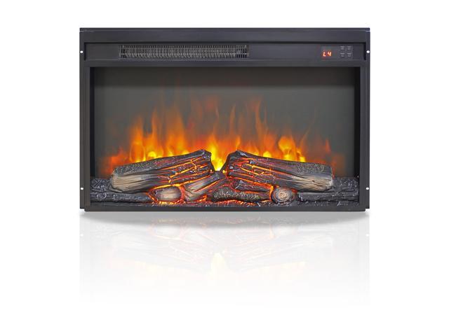 26 inch electric fireplace insert, ultra thin heater with log set & realistic flame, remote control with timer, overheating protection