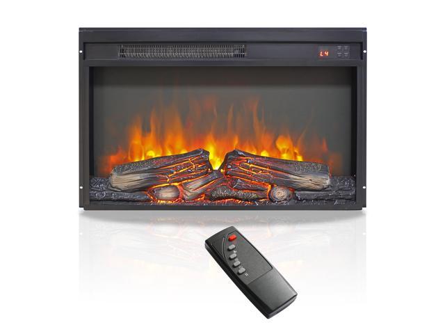 26 inch electric fireplace insert, ultra thin heater with log set & realistic flame, remote control with timer, overheating protection