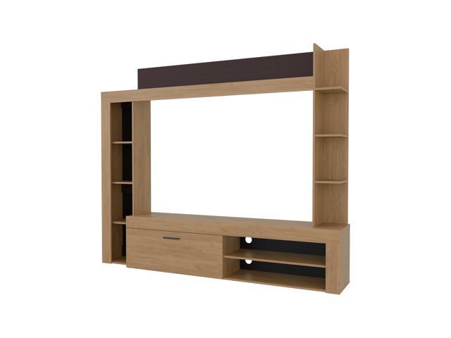 Natural Oak TV Stand with Shelf and Cabinet