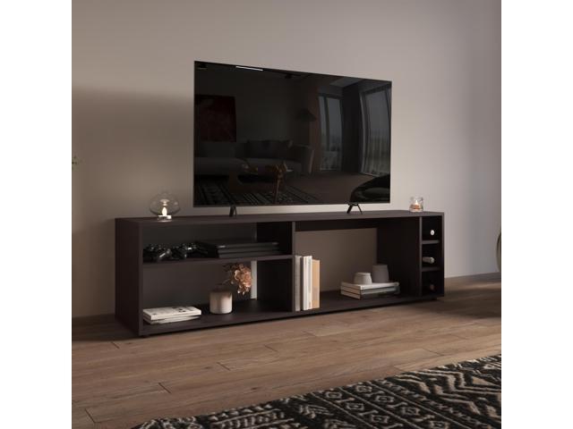 Suxta 63' Wide Tv Stand with Three Open Shelves and Three Bottle Cubbies, Cable Management, Bar Tv Stand, Living Room, Tv Room