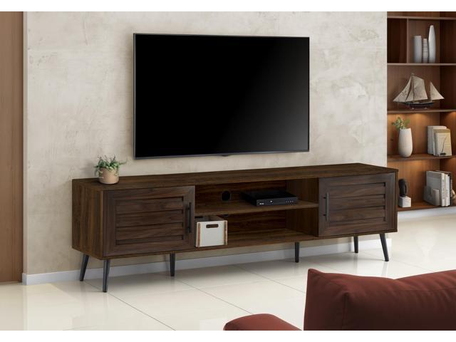 Tv Stand, 72 Inch, Console, Media Entertainment Center, Storage Cabinet, Living Room, Bedroom, Brown Laminate, Black Wood Legs, Transitional
