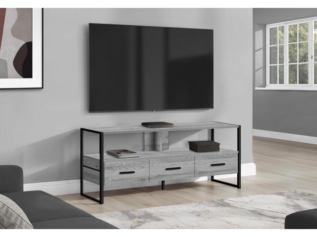 Tv Stand, 48 Inch, Console, Media Entertainment Center, Storage Drawers, Living Room, Bedroom, Grey Laminate, Black Metal, Contemporary, Modern