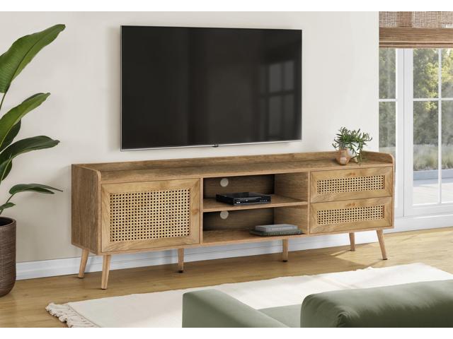 Tv Stand, 72 Inch, Console, Media Entertainment Center, Storage Cabinet, Living Room, Bedroom, Walnut Laminate, Wood Legs, Transitional