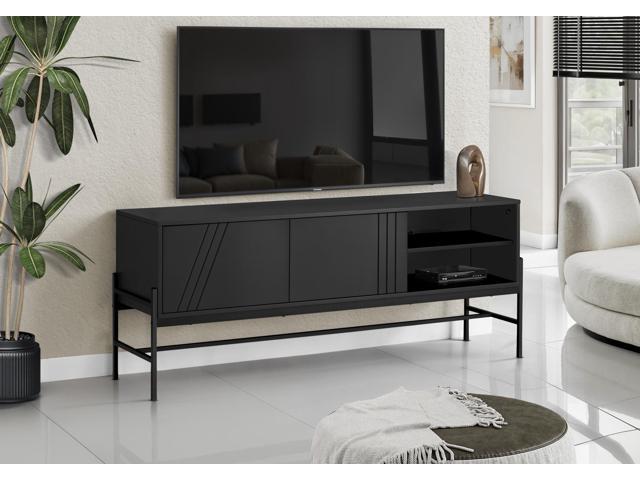 Tv Stand, 60 Inch, Console, Media Entertainment Center, Storage Cabinet, Living Room, Bedroom, Black Laminate, Black Metal, Contemporary, Modern