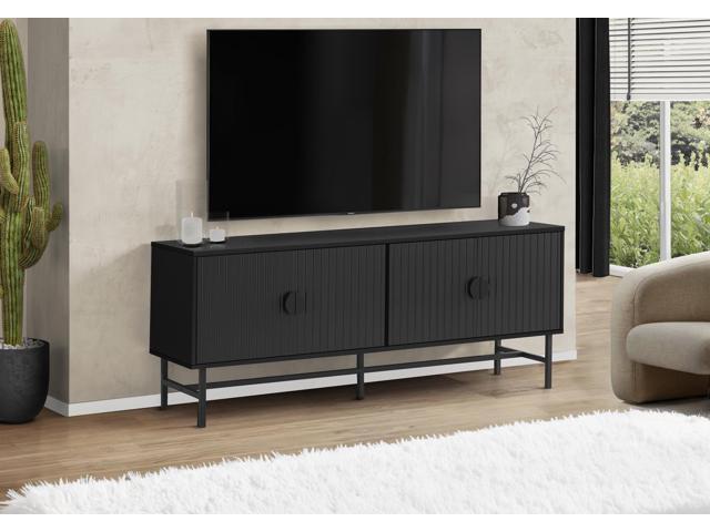 Tv Stand, 60 Inch, Console, Media Entertainment Center, Storage Cabinet, Living Room, Bedroom, Black Laminate, Black Metal, Contemporary, Modern