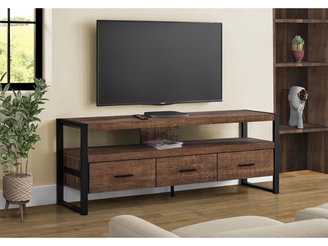 Tv Stand, 60 Inch, Console, Media Entertainment Center, Storage Drawers, Living Room, Bedroom, Brown Laminate, Black Metal, Contemporary, Modern