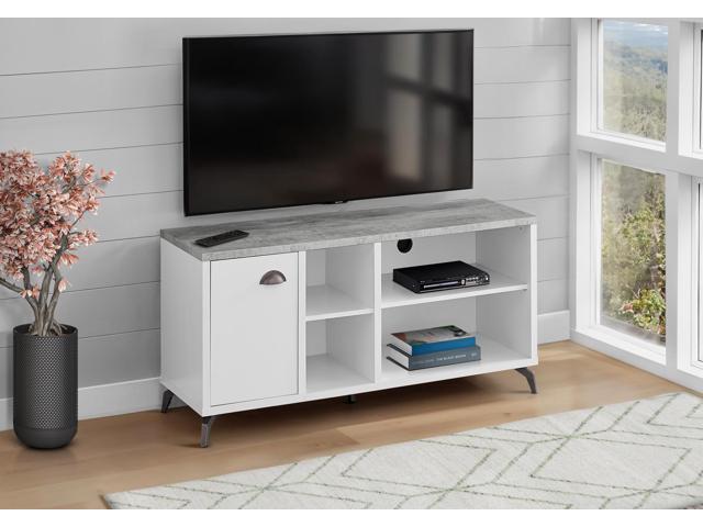 Tv Stand, 48 Inch, Console, Media Entertainment Center, Storage Cabinet, Living Room, Bedroom, White And Grey Laminate, Black Metal, Contemporary,...