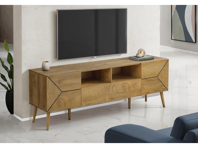 Tv Stand, 72 Inch, Console, Media Entertainment Center, Storage Drawer, Walnut Laminate, Mid Century, Modern
