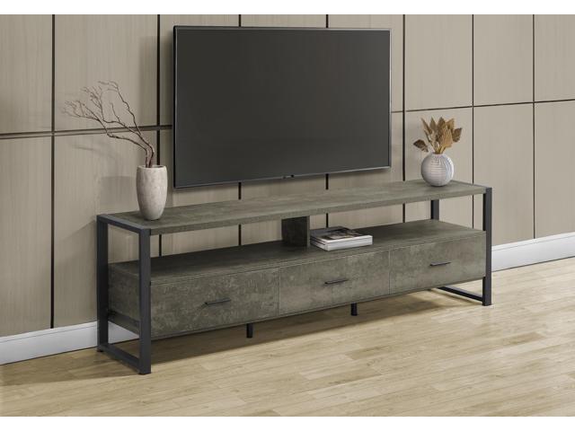 Tv Stand, 72 Inch, Media Entertainment Center, Storage Drawers, Dark Bronze Laminate, Black Metal, Contemporary, Modern