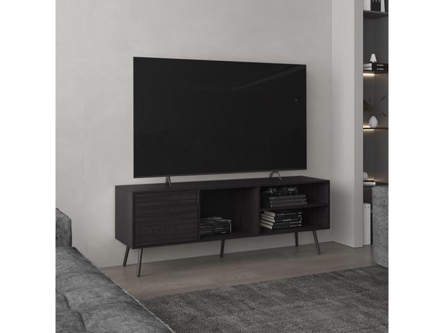 Vulcan 63' Wide Tv Stand with One Cabinet, Three Open Shelves, Cable Management, Living Room, Tv Room Black Wengue