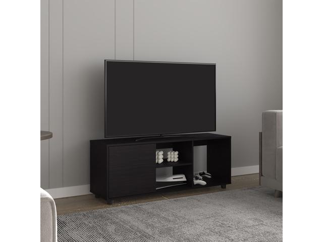 Adel 51' Wide Tv Stand with One Door Cabinet, Four Open Shelves, Cable Management, Living Room, Tv Room Black